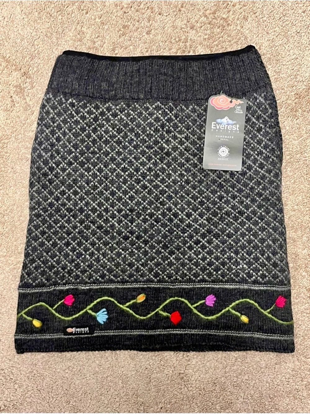 Everest Women's Charcoal Knit Pencil Skirt with Floral Trim